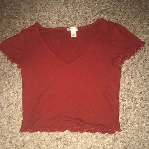Red Cropped V-Neck